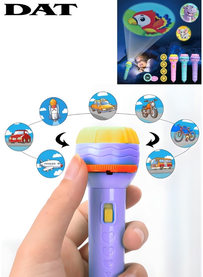 دي اي تي لعبة مصباح عرض الصور للأطفال من DAT مع أقراص صور دوّارة، كشاف يدوي بإضاءة LED، مقاس 11.5 سم، متعدد الألوان، للعب ووقت النوم - Image 1